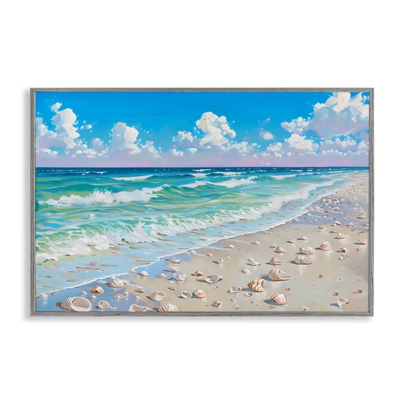 Stupell Industries Shells Awash on Shore Gray Framed Giclee Art, design by LSR Design Studio, 20 x 30