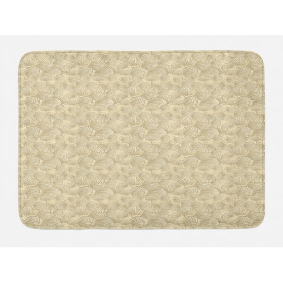 Shells Bath Mat, Overlapped Interlacing Pattern of Hand Drawn Scallops and Clam, Plush Bathroom Decor Mat with Non Slip Backing, 29.5" X 17.5", Caramel Beige and Tan, by Ambesonne
