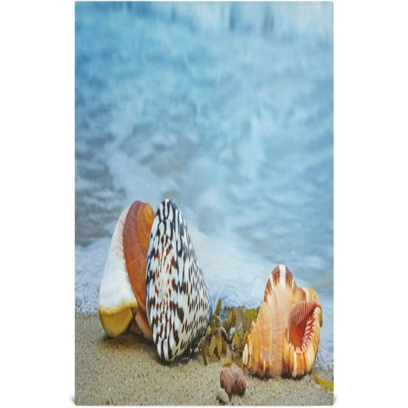 Shells on The Beach Tea Towels 4 Pack Summer Kitchen Dish Cloth with Hanging Loop, 18"x28" Lint-Free Absorbent Towel for Kitchen Drying Wiping and Cleaning