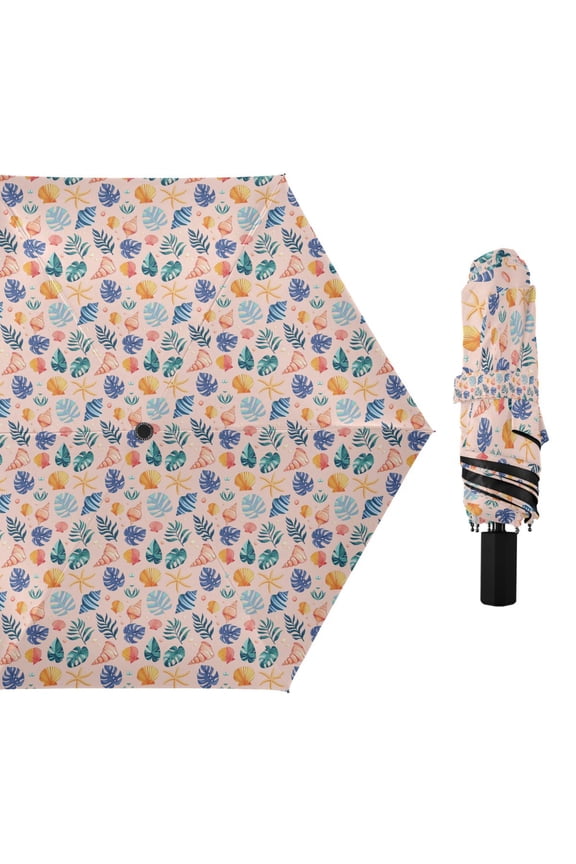 Shells Conchs Seaweed Compact Sun Umbrella Windproof Travel Umbrellas for Rain Strong Portable UV Protection