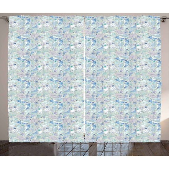Ambesonne Shells Curtains 2 Panel Set, Seaurchind Starfish, 108" x 96", Multicolor
