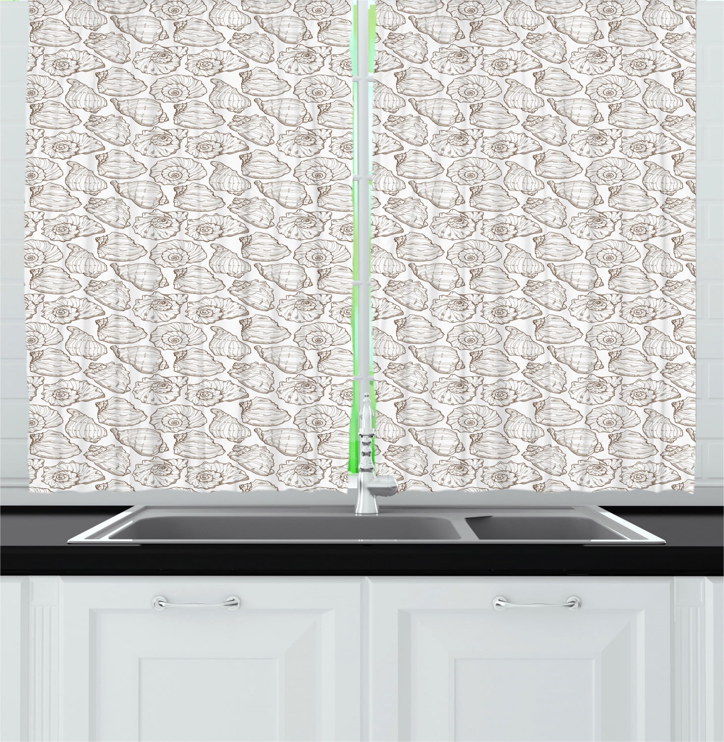 Shells Curtains 2 Panels Set, Detailed Linear Style Hand Drawn Sketched ...