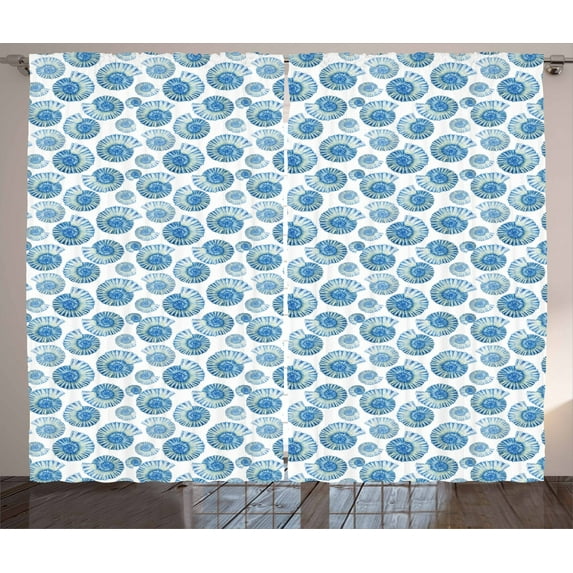 Ambesonne Shells Curtains 2 Panel Set, Chesnut Turban Top View, 108" x 108", Blue Pale Blue White