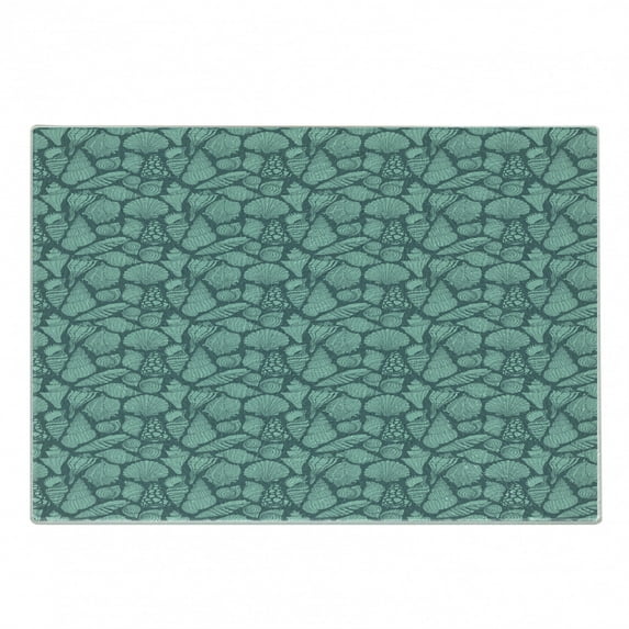 Shells Cutting Board, Marine Concept Elements Design of Seashells and Ladder Horns Ocean, Decorative Tempered Glass Cutting and Serving Board, Small Size, Turquoise and Teal, by Ambesonne