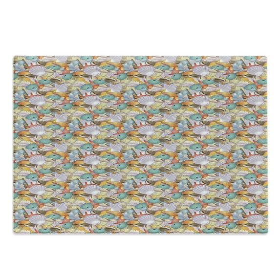 Shells Cutting Board, Pile of Hand Drawn Seashellsssortment of Various Types Forms of Crustaceans, Decorative Tempered Glass Cutting and Serving Board, Large Size, Multicolor, by Ambesonne