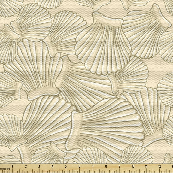 Ambesonne Shells Fabric by the Yard Upholstery, Interlacing Clams Motif, 10 Yards, Caramel Beige and Tan