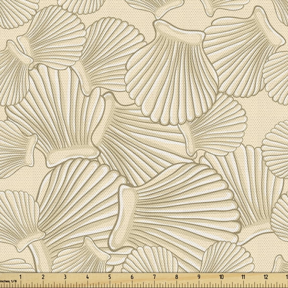 Ambesonne Shells Fabric by the Yard Upholstery, Interlacing Clams Motif, 2 Yards, Caramel Beige and Tan