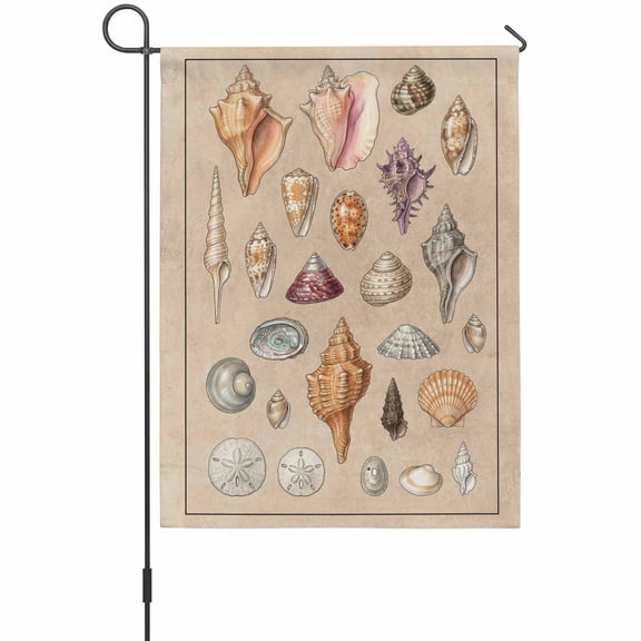 Shells Garden Flag 12 x 18 Inches, Retro Ocean Colorful Shell Conch Linen Texture Weather Proof Outdoor Patio Flags Double Sided Small Garden Decoration for Yard Outside Home
