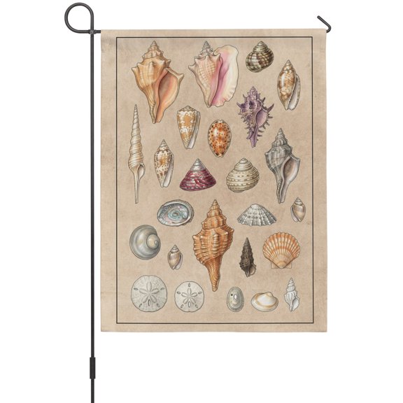 Shells Garden Flags For Outdoor, Retro Ocean Colorful Shell Conch Linen Texture Small Double Side Yard Flags Weather Proof Garden Decor for Lawn Outside Holiday 12 x 18 Inches