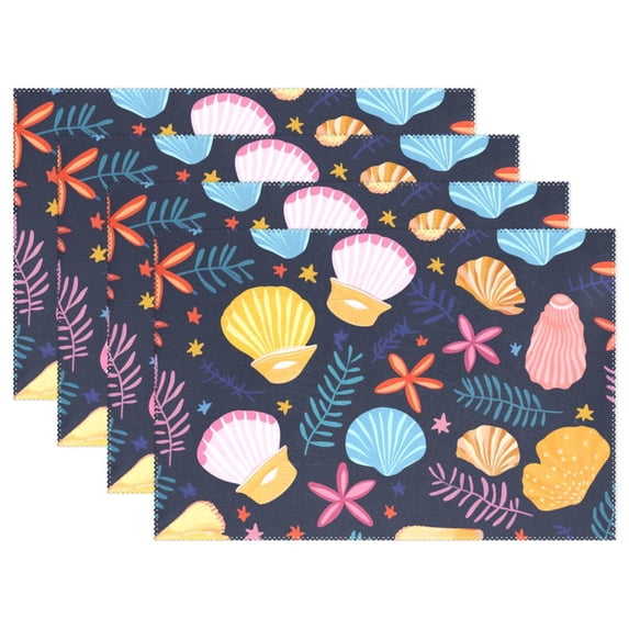 Shells Leaves Flowers 12×18 inch Placemats Heat Resistant Washable Foldable Rectangular Placemats Set Decoration Indoor Outdoor for Kitchen Dining Table 4PCs
