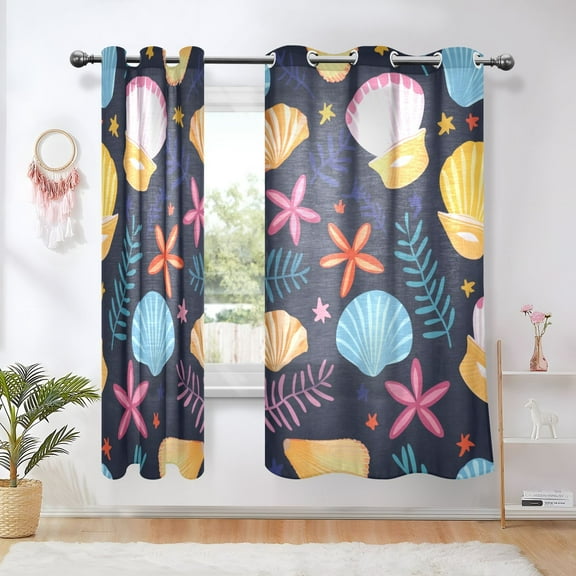 Shells Leaves Flowers Blackout Curtains Thermal Insulation 63 inch Grommet for Bedroom Living Room Bathroom Kitchen Windows 2 Pack