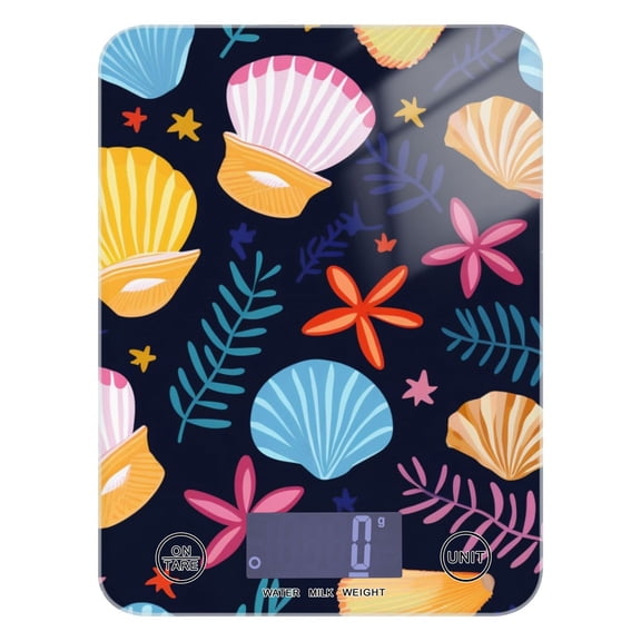 Shells Leaves Flowers Food Scale Digital Kitchen Scale Waterproof Tempered Glass Tare Function 11 lb for Baking Cooking Meal Prep