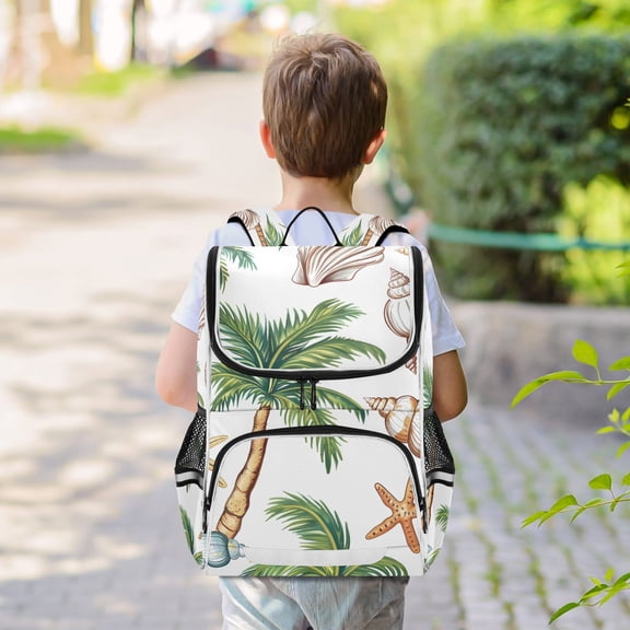 Shells Palm Trees Backpack Big Laptop Backpack Casual Daypack Quilted Large Capacity Large Bookbags