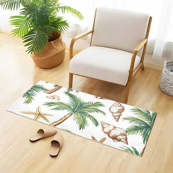 Shells Palm Trees Bathroom Rug Non Slip Bathroom Mats Entry Door Soft Carpets for Kitchen Bedroom Living Room 39x20 inch