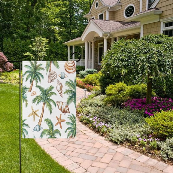 Shells Palm Trees Garden Flag Double Sided 12 x 18 Inch Outside Yard Decoration Outdoor Flag