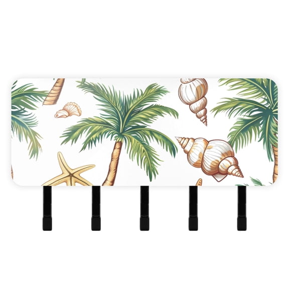Shells Palm Trees Key Holder for Wall Mail Holder Organizer with 5 Key Hooks Wall Mount Key Rack with Shelf