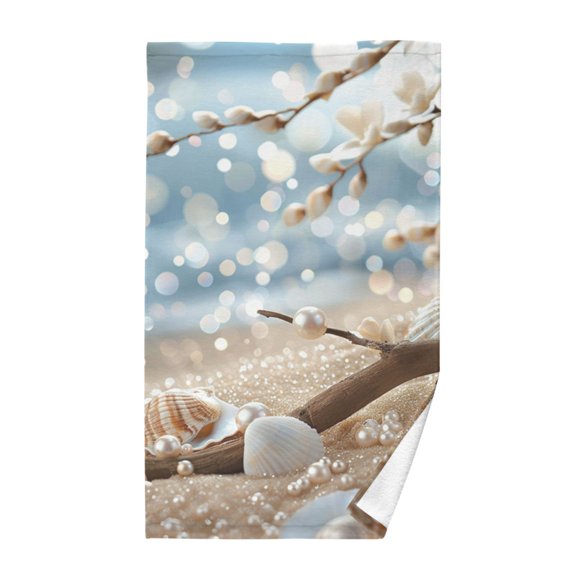Shells Pearls on Beach Cotton Face Towels Absorbent Hand Towel Soft Bathroom Towel for Kitchen Hotel Decoration