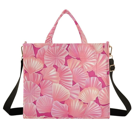 Shells Pink Corduroy Tote Bag Handbag Large Messenger Bag Shoulder Crossbody Zipper Bag Purse