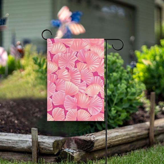 Shells Pink Garden Flag Double Sided Outdoor Banners for Courtyard Outdoor Lawn Farmhouse Holiday Decorations