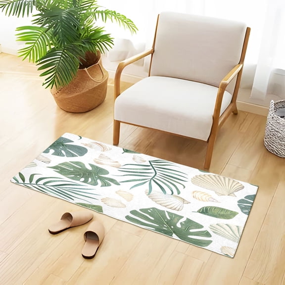 Shells Plants Leaves Patterns Plush Carpet Non Slip Runner Rug Absorbent Bath Mat 39" x 20"