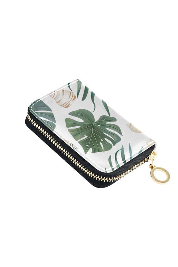 Shells Plants Leaves Patterns Women's Credit Card Holder PU Leather Zipper Wallet RFID Blocking