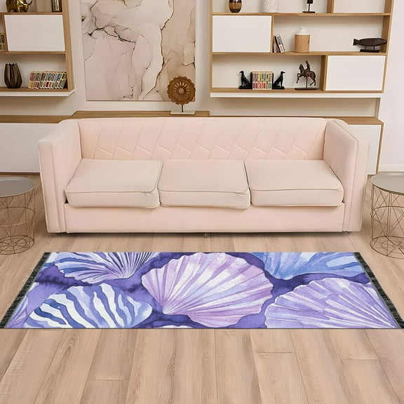 Shells Purple Runner Rug Non-Slip Area Rugs Linen Washable Non Shedding for Kitchen Bedroom Carpet