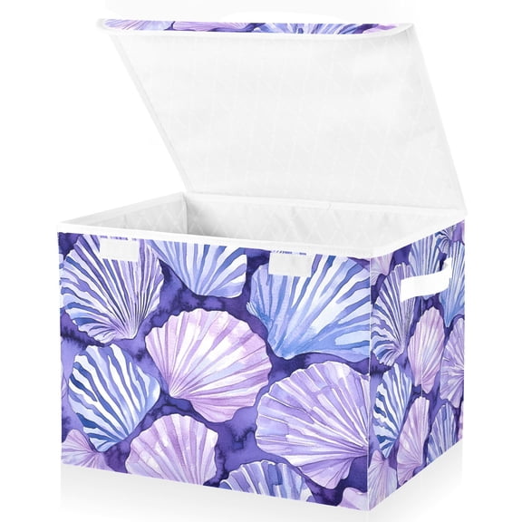 Shells Purple Storage Basket for Shelves Foldable Container Organizer for Organizing Toys Clothes Books with Handles