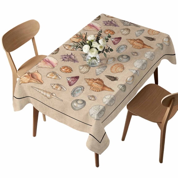Shells Rectangle Tablecloth Retro Ocean Colorful Shell Conch Linen Texture Waterproof Wrinkle Free Soft Table Cloth Spill-Proof Washable Table Cover for Dining Party Picnic 52 x 70 Inch