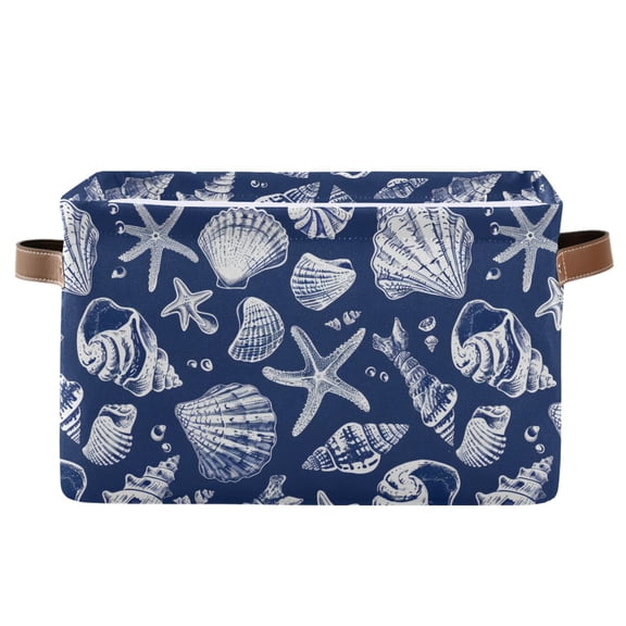 Shells Screw Starfish Storage Bins with Handle Fabric Organizer Basket Foldable Box 1 Pack 14.2x10.2x8.3