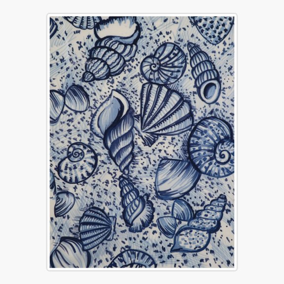 Shells Sketch Blue and Cream Sticker