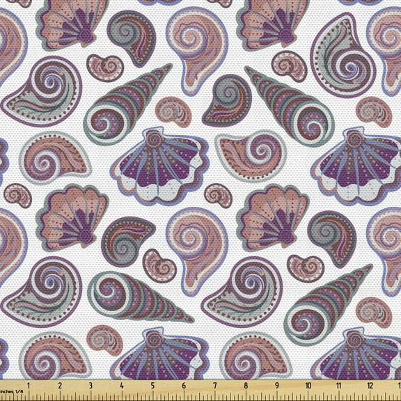 Shells Sofa Upholstery Fabric by the Yard, Tropical Beach Seashells Ornamental Hand Drawn Random Alignment Plain Backdrop, Decorative Fabric for DIY & Home Accents, 3 Yards, Multicolor by Ambesonne