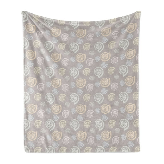 Shells Soft Flannel Fleece Blanket, Colorful Composition of Shells with Sketch Style Details on a Greyscale Background, Cozy Plush for Indoor and Outdoor Use, 70" x 90", Multicolor, by Ambesonne