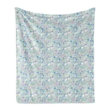 Shells Soft Flannel Fleece Throw Blanket, Assortment of Colorful Marine Habitants Seaurchind Blue Toned Starfish Pattern, Cozy Plush for Indoor and Outdoor Use, 50" x 60", Multicolor, by Ambesonne