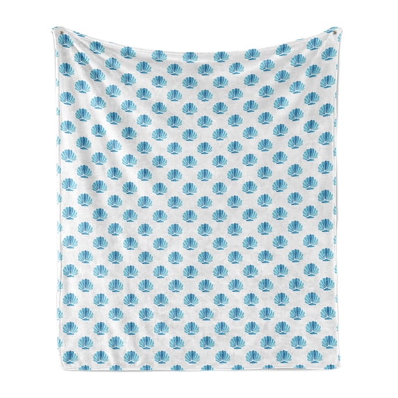 Shells Soft Flannel Fleece Throw Blanket, Blended Aquatic Tone Watercolored Painting of Scallop Pattern, Cozy Plush for Indoor and Outdoor Use, 70" x 90", Blue Sky Blue and White, by Ambesonne