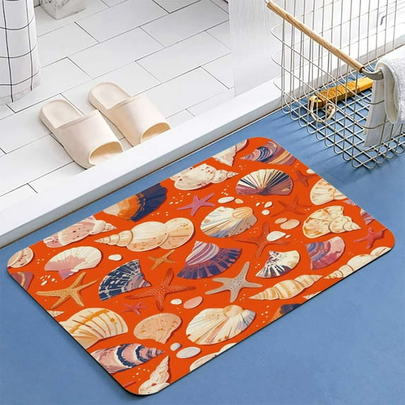 Shells Starfish Marine Pattern Diatomite Bath Mats Bathroom Absorbent Anti Slip Floor Mat Foot Carpet Quick Dry Shower Toilet Rug Doormat Washable