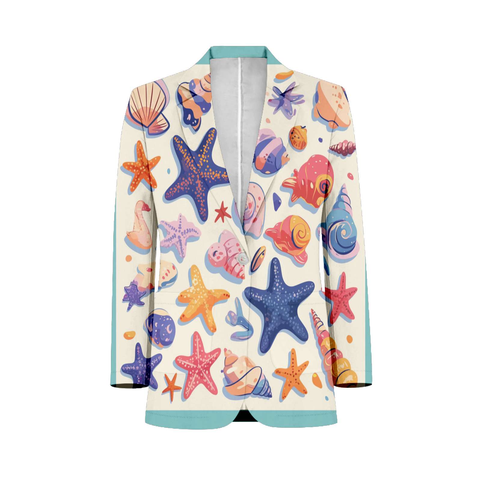 Shells Starfish Marine Pattern Mens Suits Shawl Collar Slim Fit Suit ...