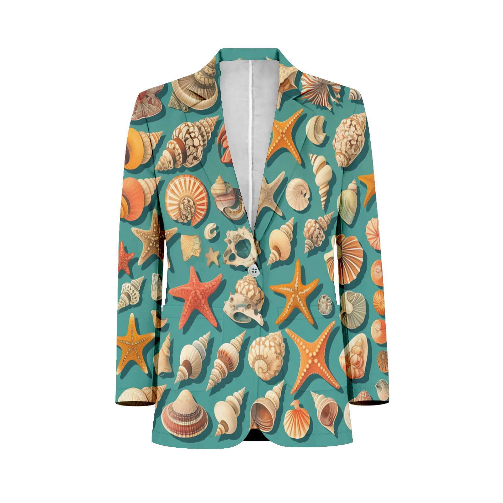 Shells Starfish Marine Pattern Mens Suits Shawl Collar Slim Fit Suit ...