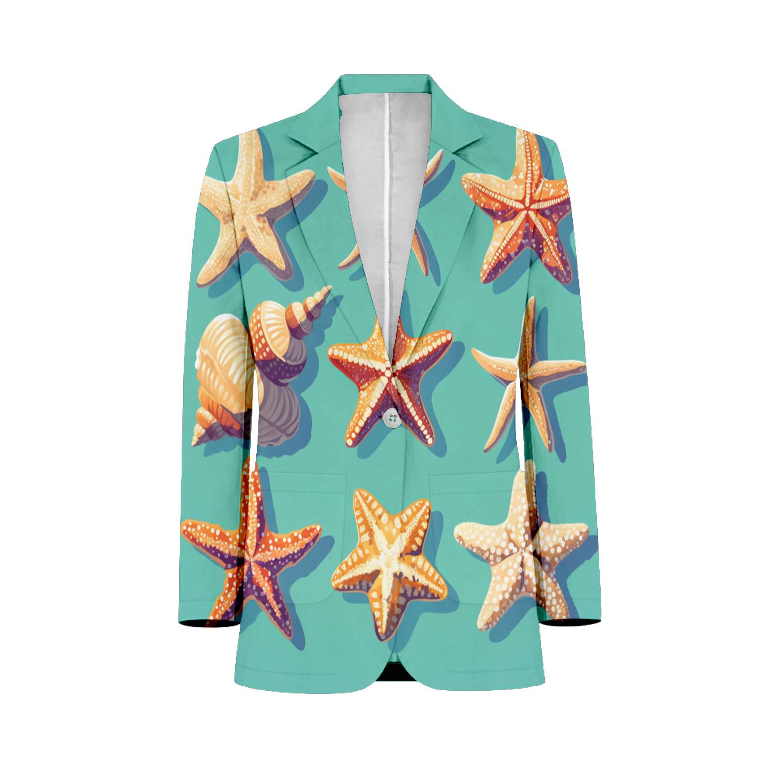 Shells Starfish Marine Pattern Mens Suits Shawl Collar Slim Fit Suit ...
