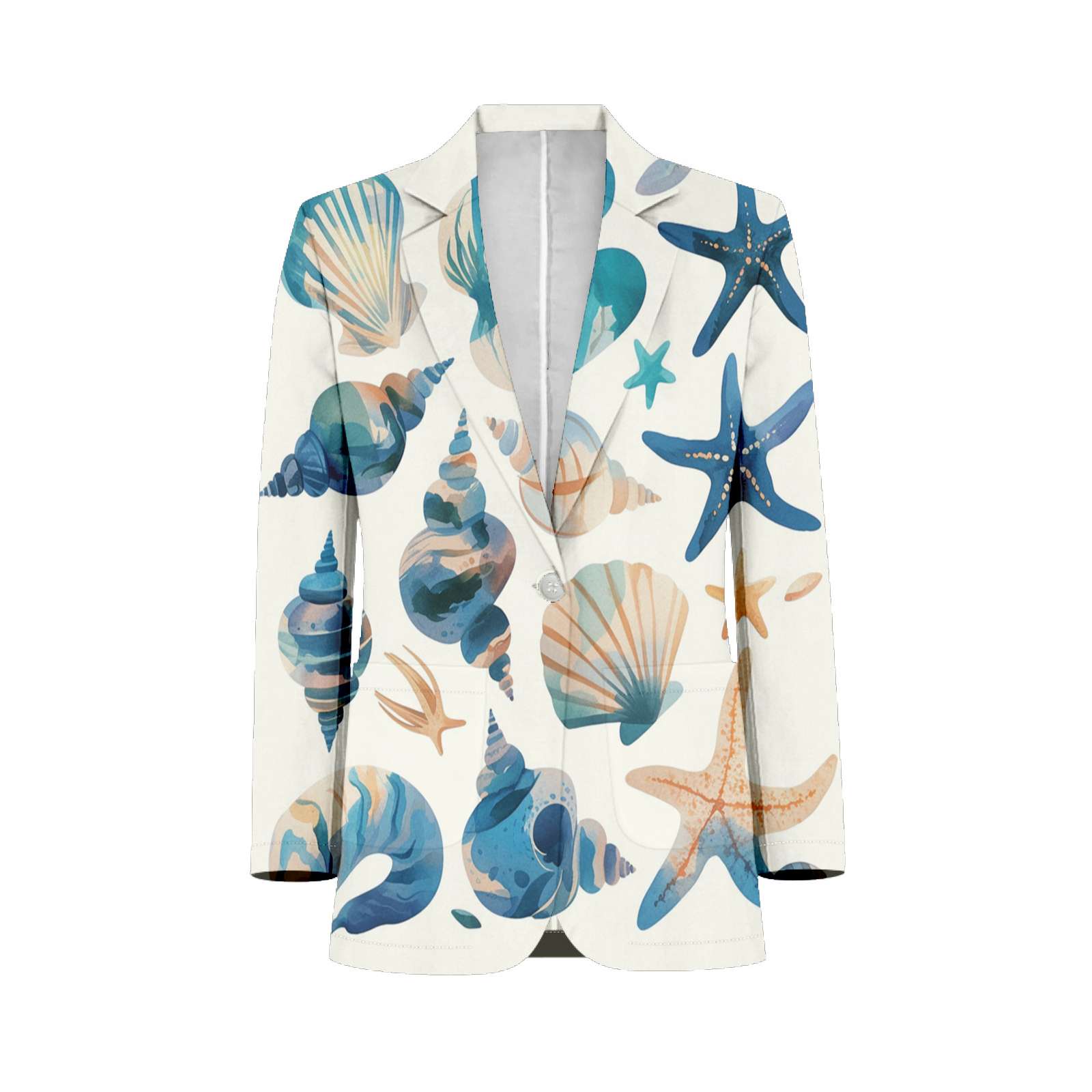 Shells Starfish Marine Pattern Mens Suits Shawl Collar Slim Fit Suit ...