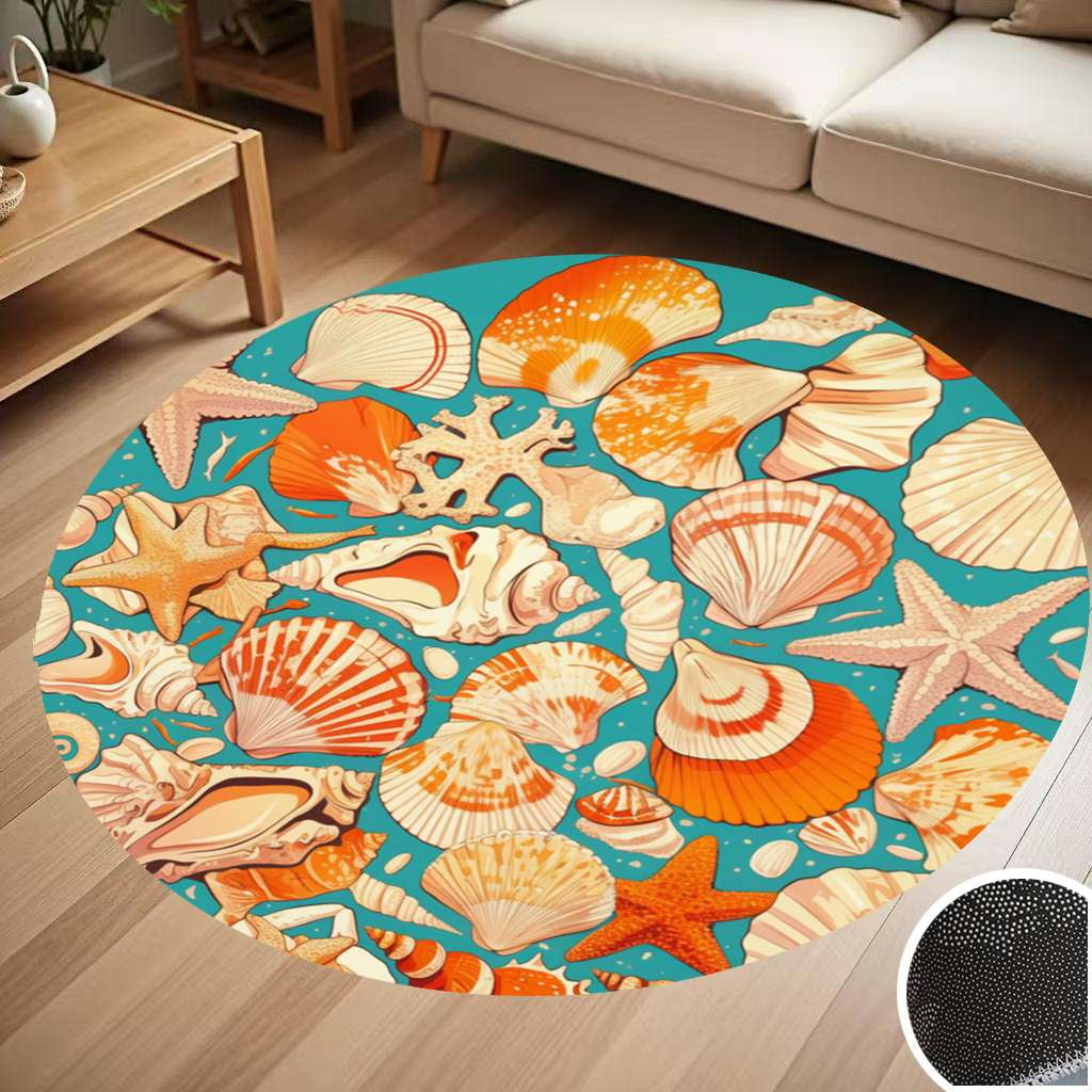 Shells Starfish Marine Pattern Round Carpet Living Room Bedroom Home ...