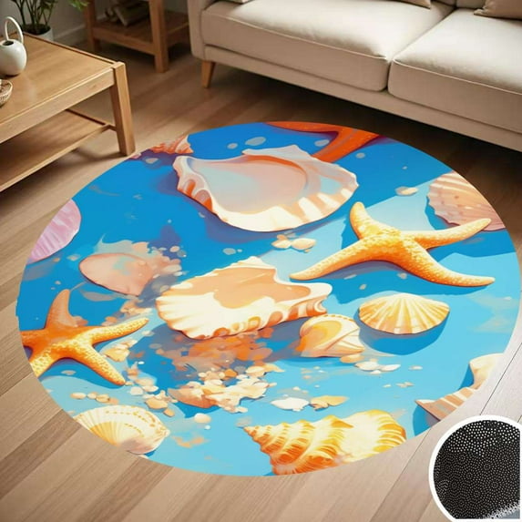 Shells Starfish Marine Pattern Round Carpet Living Room Bedroom Home Decoration Coffee Table Mat Lounge Rug Chair Mats