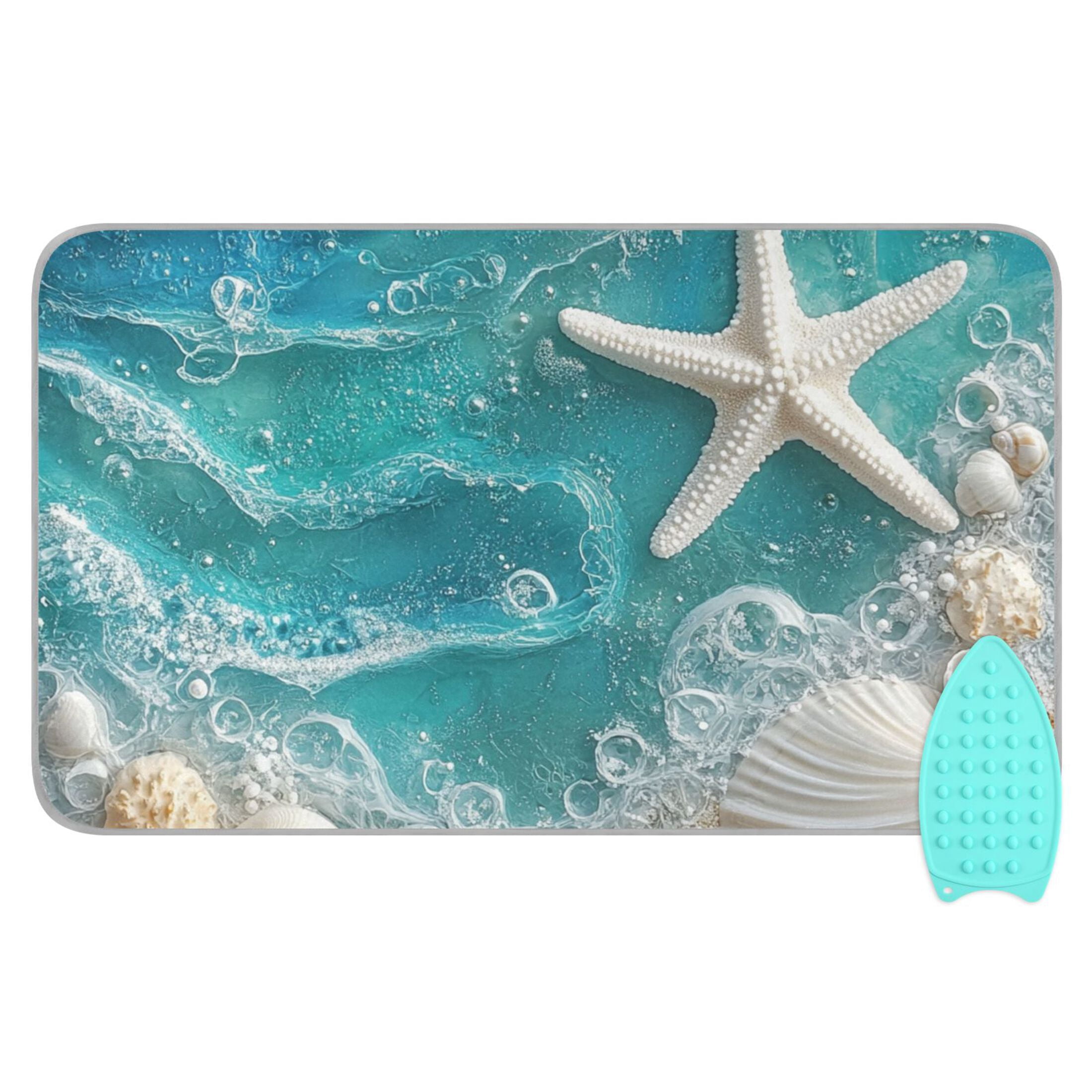 Shells Starfish on Beach Sea Wave Ironing Mat Blanket Portable Travel Ironing Pad Heat Resistant Pad 47.2" x 27.6”
