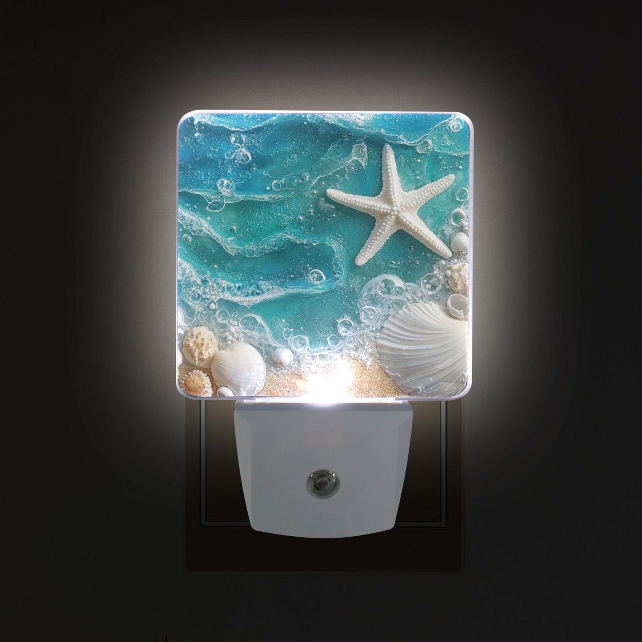 Shells Starfish on Beach Sea Wave LED Night Light Sensor Lamp Plug-in ...