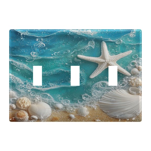 Shells Starfish on Beach Sea Wave Light Switch Cover Electrical Outlet Cover Replaceable Wall Plates 3-Gang