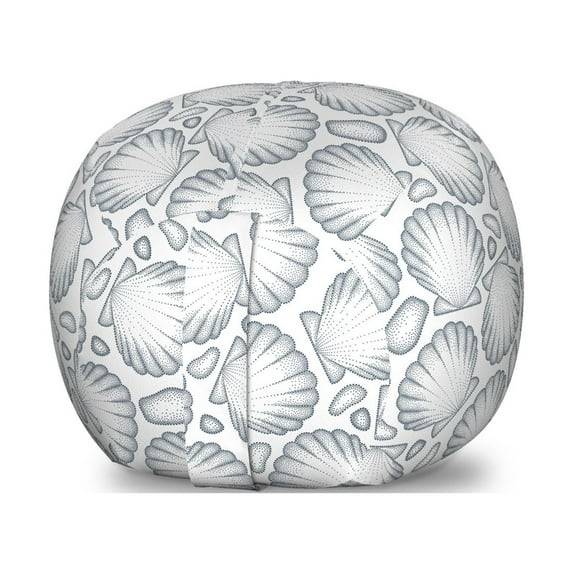 Shells Storage Toy Bag Chair, Pointilist Style Dotwork Outline Scallops Seashells and Tiny Sea Stones, Stuffed Animal Organizer Washable Bag, Large Size, Night Blue and White, by Ambesonne