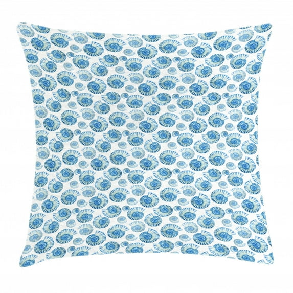 Shells Throw Pillow Cushion Cover, Watercolor Illustration of Chesnut Turban Type Shell Top View Nautical, Decorative Square Accent Pillow Case, 18 X 18 Inches, Blue Pale Blue White, by Ambesonne