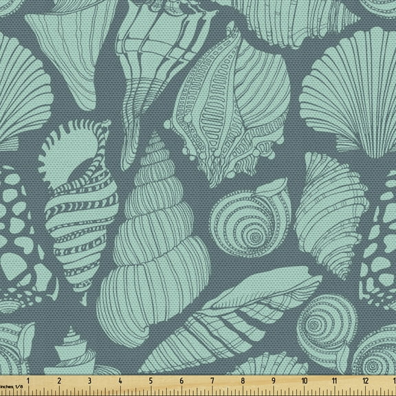 Ambesonne Shells Fabric by the Yard Upholstery, Marine Concept Elements, 10 Yards, Turquoise and Teal
