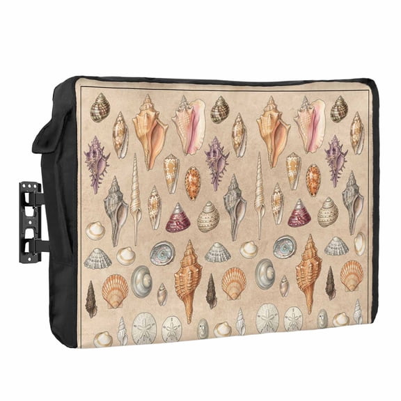 Shells Waterproof Outdoor TV Cover, Retro Ocean Colorful Shell Conch Linen Texture Outside Weatherproof TV Enclosures for 30 to 32 Inch LCD Television Shield Flat Screen Protectors