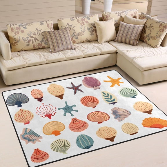Shells and Conches Area Rug Washable 80 x 58 Floor Carpet Mat Non Slip for Bedroom Living Room Home Decor
