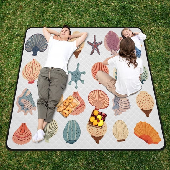 Shells and Conches Beach Blanket Outdoor Picnic Blanket 78"x 78" Waterproof Foldable for Beach Camping Travel Hiking Grass Lawn Park